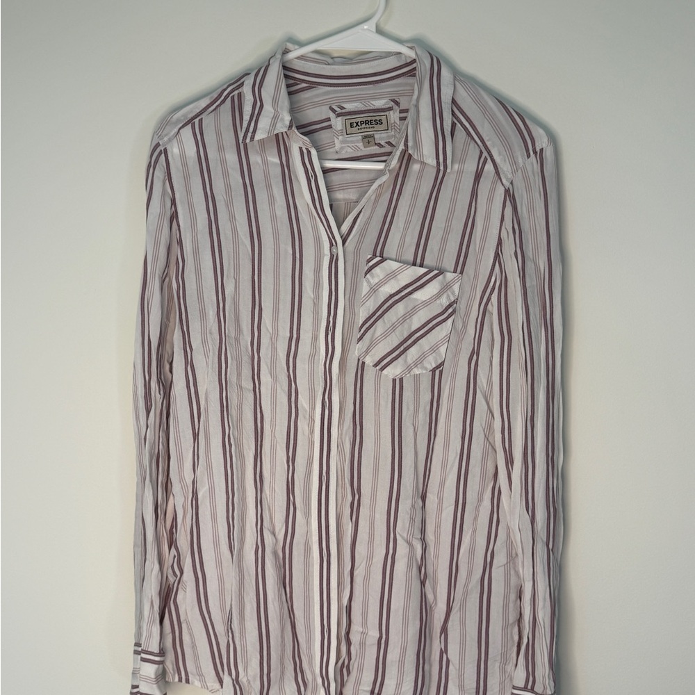 Express Women’s Striped White and Pink button down Shirt